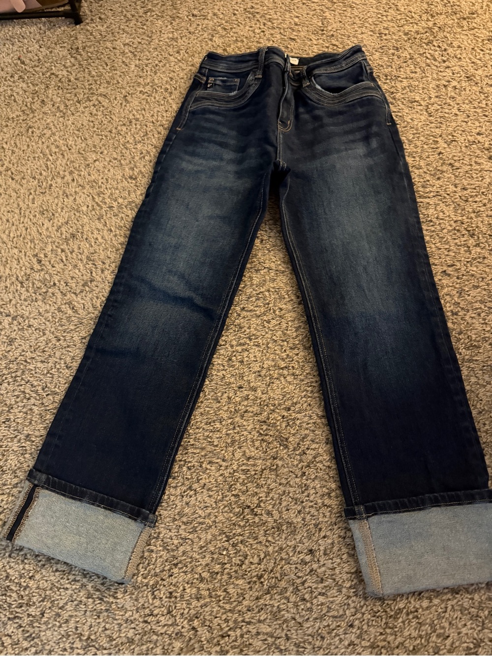 KanCan Dark Blue Straight-Leg Jeans with Rolled Cuffs